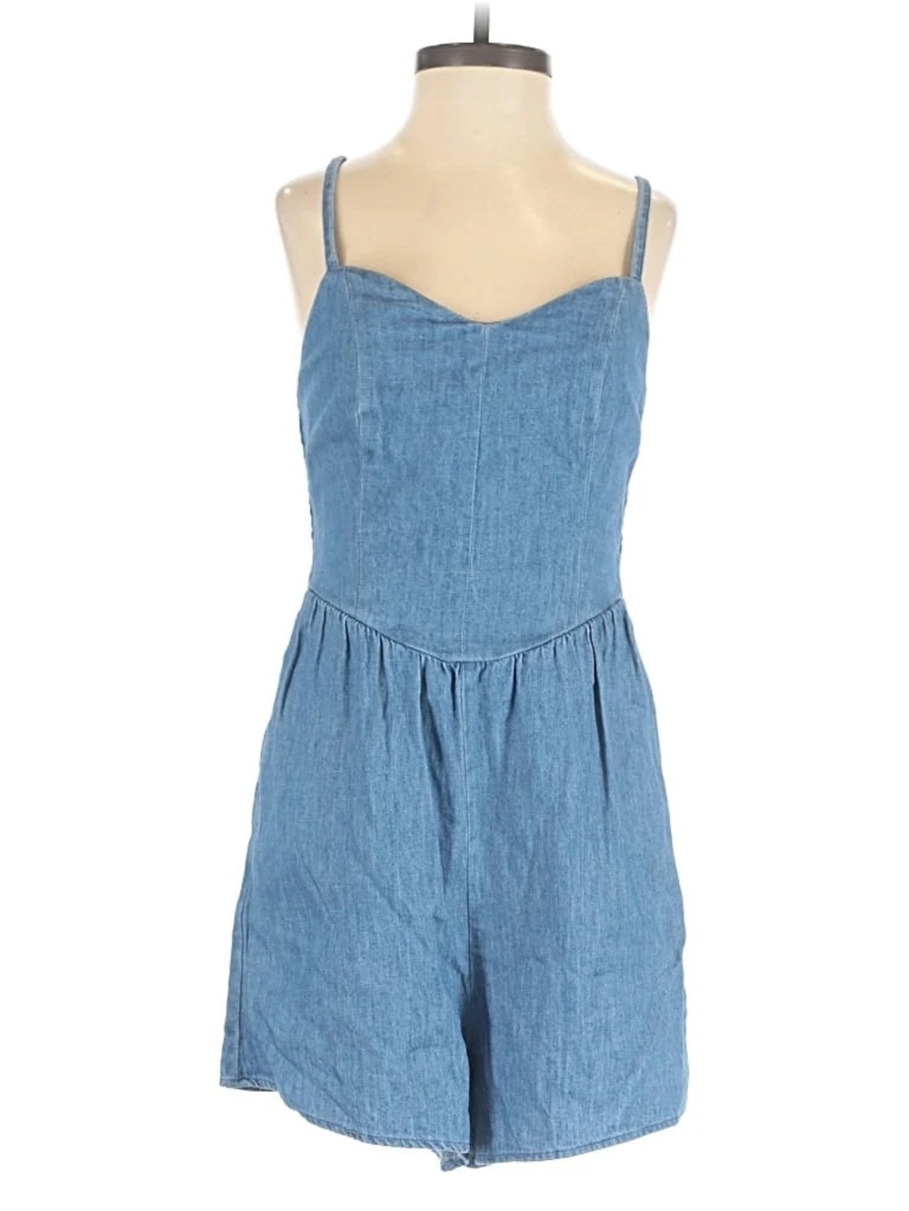 Old Navy Blue Denim and black Smocked Strap Romper size large - Picture 4 of 9